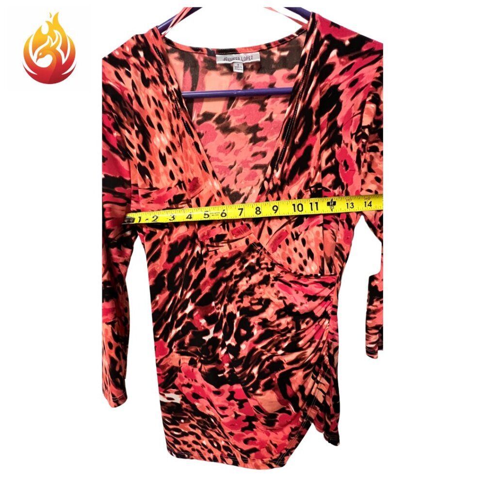 Jennifer Lopez Animal Print Asymmetrical Faux Wrap Blouse - Picture 4 of 8